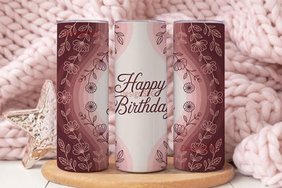 Elegant Floral Birthday 20oz Tumbler Sublimation DesignSVG 