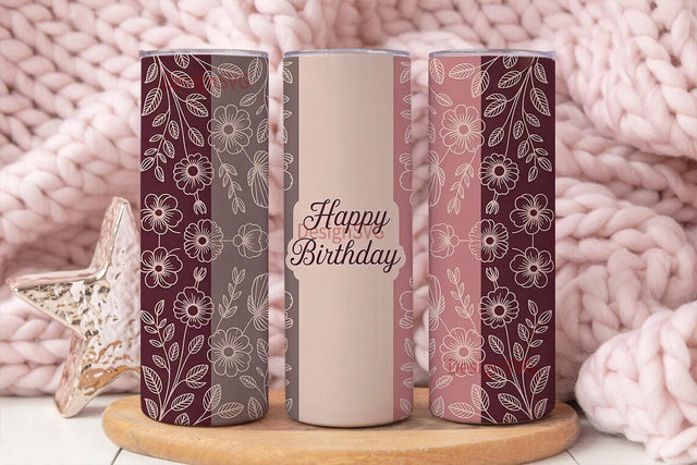 Elegant Floral Birthday 20oz Tumbler Sublimation DesignSVG 