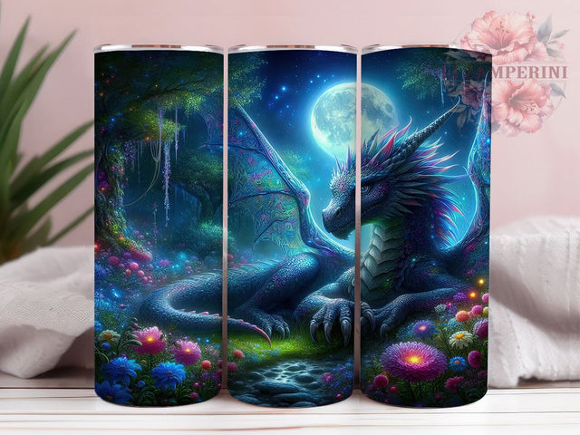 Elegant Floral Black Dragon Tumbler, Floral Dragon Wrap, 20oz Tumbler Sublimation, Elegant Dragon Design, Dark Fantasy Dragon Art, Mythical Floral Creature, Gothic Dragon With Flowers Sublimation Li Zamperini 