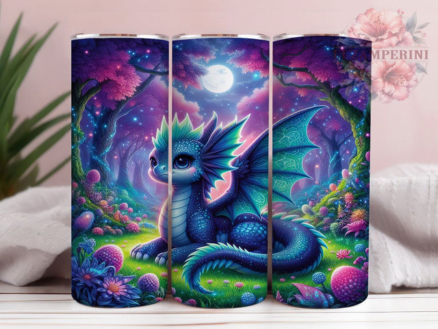Elegant Floral Black Dragon Tumbler, Floral Dragon Wrap, 20oz Tumbler Sublimation, Elegant Dragon Design, Dark Fantasy Dragon Art, Mythical Floral Creature, Gothic Dragon With Flowers Sublimation Li Zamperini 