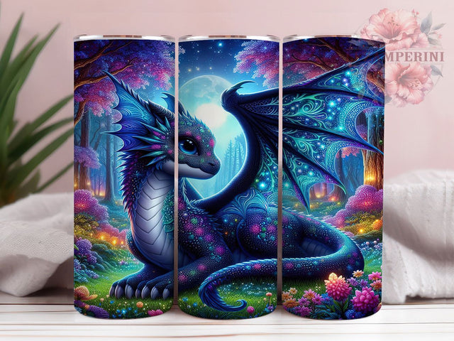 Elegant Floral Black Dragon Tumbler, Floral Dragon Wrap, 20oz Tumbler Sublimation, Elegant Dragon Design, Dark Fantasy Dragon Art, Mythical Floral Creature, Gothic Dragon With Flowers Sublimation Li Zamperini 