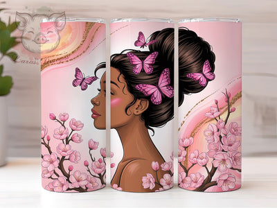 Elegant Floral Black Woman Tumbler, Pink Floral, Elegant Design, Empowerment Art, Stylish Theme, Tumbler Wrap, Sublimation Design Sublimation Lara' s Designs 