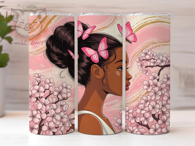 Elegant Floral Black Woman Tumbler, Pink Floral, Elegant Design, Empowerment Art, Stylish Theme, Tumbler Wrap, Sublimation Design Sublimation Lara' s Designs 