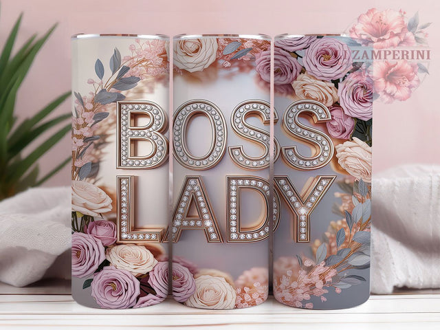 Elegant Floral Boss Lady Tumbler, Watercolor Floral Wrap, 20oz Tumbler Sublimation, Glitter Diamond Roses Design, Feminine Power Sublimation, Chic Lady Tumbler, Elegant Floral Boss Wrap Sublimation Li Zamperini 