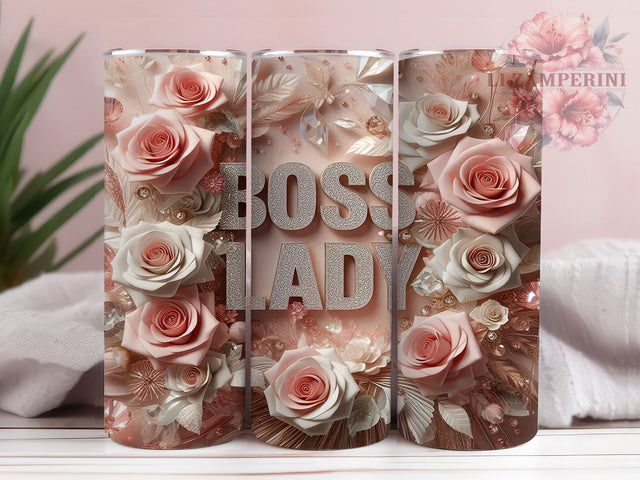 Elegant Floral Boss Lady Tumbler, Watercolor Floral Wrap, 20oz Tumbler Sublimation, Glitter Diamond Roses Design, Feminine Power Sublimation, Chic Lady Tumbler, Elegant Floral Boss Wrap Sublimation Li Zamperini 