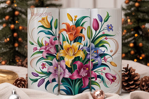 Elegant Floral Bouquet 20oz Tumbler Wrap Sublimation DesignSVG 