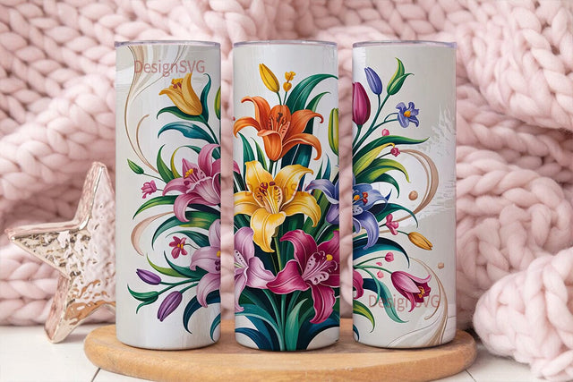 Elegant Floral Bouquet 20oz Tumbler Wrap Sublimation DesignSVG 