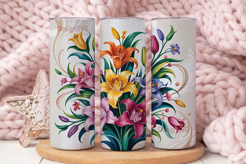 Elegant Floral Bouquet 20oz Tumbler Wrap Sublimation DesignSVG 