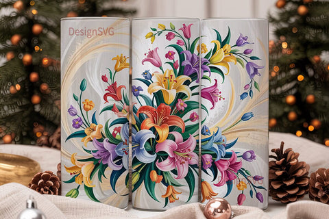 Elegant Floral Bouquet 20oz Tumbler Wrap Sublimation DesignSVG 
