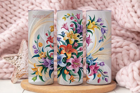 Elegant Floral Bouquet 20oz Tumbler Wrap Sublimation DesignSVG 