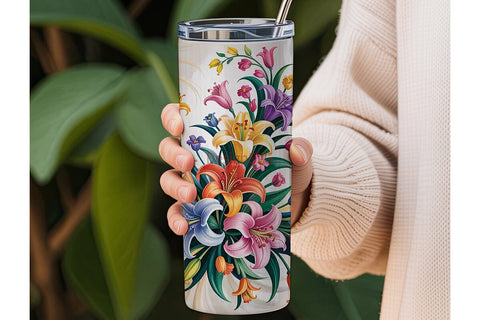 Elegant Floral Bouquet 20oz Tumbler Wrap Sublimation DesignSVG 