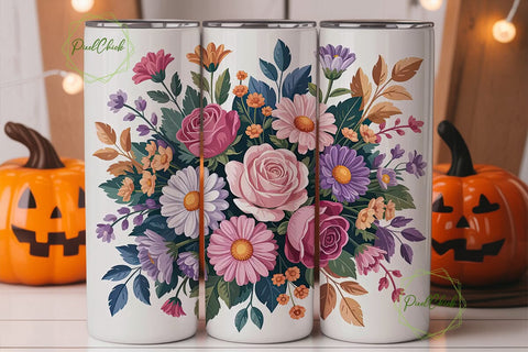 Elegant Floral Bouquet 20oz Tumbler Wrap Sublimation PixelChick 
