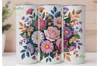 Elegant Floral Bouquet 20oz Tumbler Wrap Sublimation PixelChick 