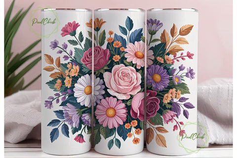 Elegant Floral Bouquet 20oz Tumbler Wrap Sublimation PixelChick 