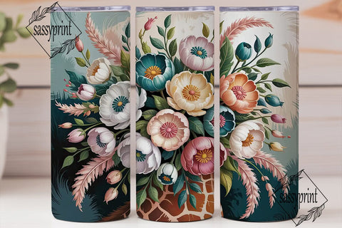 Elegant Floral Bouquet 20oz Tumbler Wrap Sublimation sassyprint 
