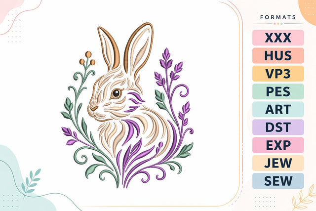 Elegant Floral Bunny Embroidery Design Embroidery/Applique DESIGNS sg embroidery 