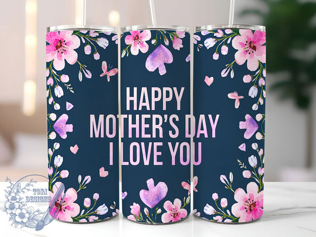 Elegant Floral Butterfly Mom Tumbler, Floral Butterfly Design, I Love You Mom Gift, 20oz Mother's Day Tumbler, Custom Mom Cup Wrap, Elegant Butterfly Tumbler, Sublimation Mom Quote Template Sublimation ToriDesigns 