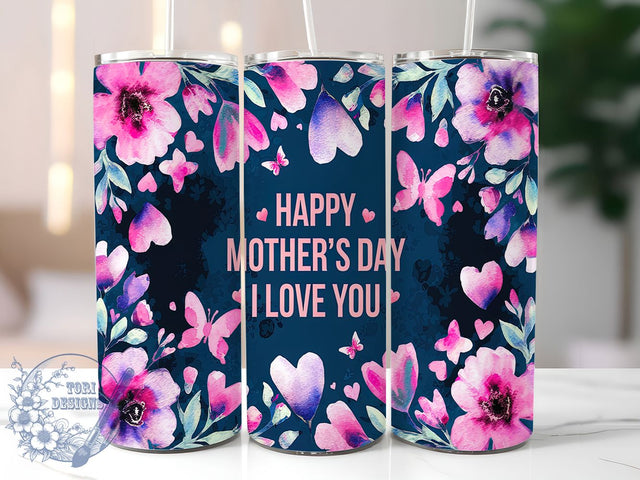 Elegant Floral Butterfly Mom Tumbler, Floral Butterfly Design, I Love You Mom Gift, 20oz Mother's Day Tumbler, Custom Mom Cup Wrap, Elegant Butterfly Tumbler, Sublimation Mom Quote Template Sublimation ToriDesigns 