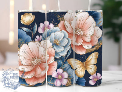 Elegant Floral Butterfly Tumbler, Elegant Butterfly Tumbler, Flower and Butterfly Wrap, Whimsical Butterfly Wrap, Artistic Floral Wrap, Sublimation Design, Trendy Gift Idea Sublimation ToriDesigns 