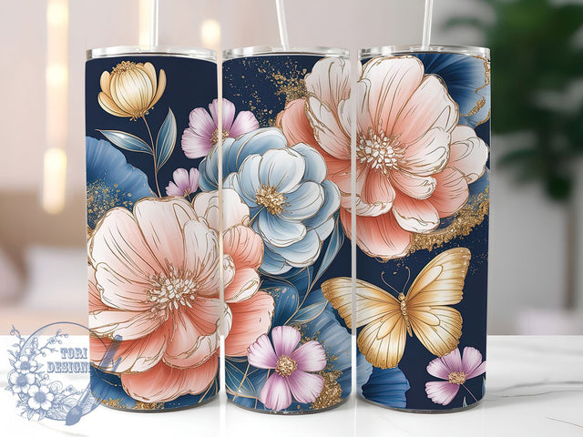 Elegant Floral Butterfly Tumbler, Elegant Butterfly Tumbler, Flower and Butterfly Wrap, Whimsical Butterfly Wrap, Artistic Floral Wrap, Sublimation Design, Trendy Gift Idea Sublimation ToriDesigns 