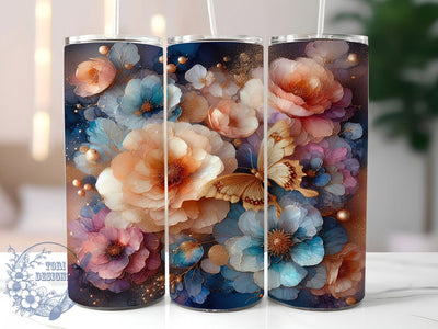Elegant Floral Butterfly Tumbler, Elegant Butterfly Tumbler, Flower and Butterfly Wrap, Whimsical Butterfly Wrap, Artistic Floral Wrap, Sublimation Design, Trendy Gift Idea Sublimation ToriDesigns 