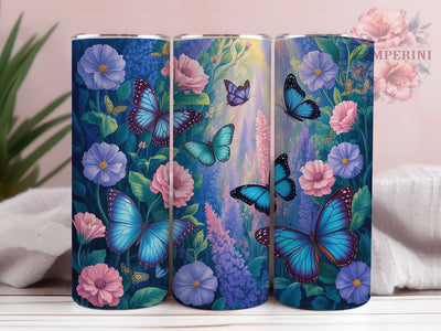 Elegant Floral Butterfly Tumbler, Floral Design, Elegant Style, Nature Theme, Vibrant Pattern, 20Oz Tumbler, Sublimation Wrap Sublimation Li Zamperini 