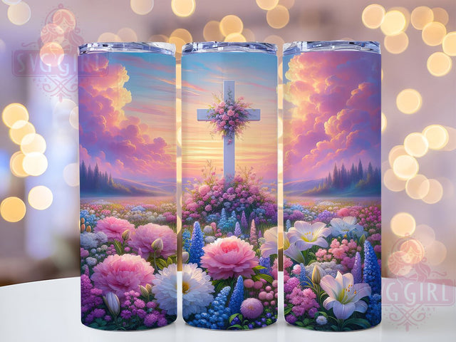 Elegant Floral Easter Cross Tumbler, Floral Cross Tumbler, Religious Easter Wrap, Elegant Floral Wrap, Artistic Cross Wrap, Sublimation Design, Trendy Gift Idea Sublimation SvggirlplusArt 