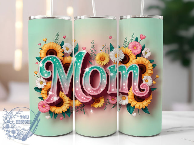 Elegant Floral Glitter Mom Tumbler, Glitter Wrap, Elegant Design, Sublimation Art, 20oz Tumbler, Sparkling Pattern, Nature Theme Sublimation ToriDesigns 