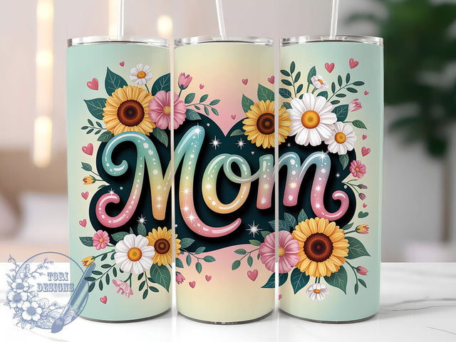 Elegant Floral Glitter Mom Tumbler, Glitter Wrap, Elegant Design, Sublimation Art, 20oz Tumbler, Sparkling Pattern, Nature Theme Sublimation ToriDesigns 