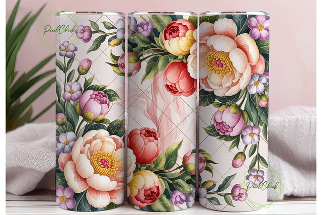 Elegant Floral Lattice 20oz Tumbler Wrap Sublimation PixelChick 