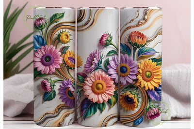 Elegant Floral Marble 20oz Tumbler Wrap Sublimation PixelChick 