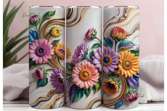 Elegant Floral Marble 20oz Tumbler Wrap Sublimation PixelChick 