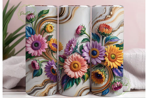 Elegant Floral Marble 20oz Tumbler Wrap Sublimation PixelChick 