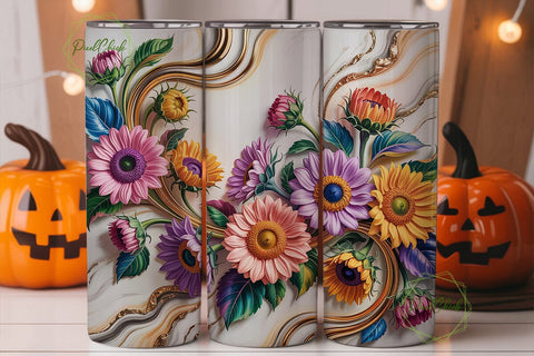 Elegant Floral Marble 20oz Tumbler Wrap Sublimation PixelChick 
