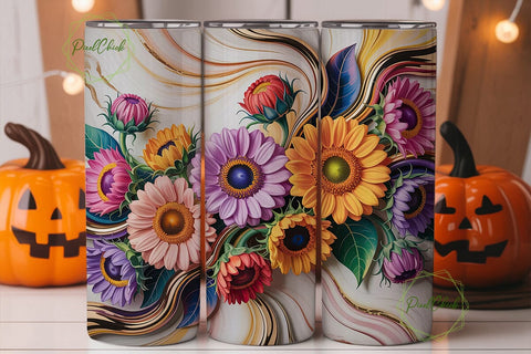 Elegant Floral Marble 20oz Tumbler Wrap Sublimation PixelChick 