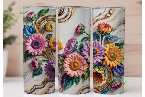 Elegant Floral Marble 20oz Tumbler Wrap Sublimation PixelChick 