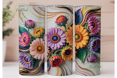 Elegant Floral Marble 20oz Tumbler Wrap Sublimation PixelChick 