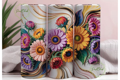 Elegant Floral Marble 20oz Tumbler Wrap Sublimation PixelChick 