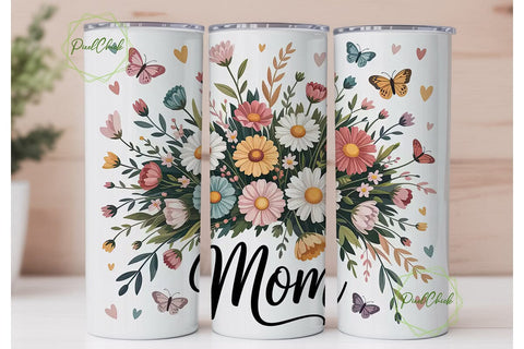 Elegant Floral Mom 20oz Tumbler Wrap Sublimation PixelChick 