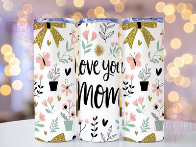 Elegant Floral Mother's Day Mom Tumbler Wrap, Floral Mother's Day Gift, Love You Mom Design, 20oz Flower Tumbler, Custom Mom Cup Wrap, Elegant Floral Tumbler, Sublimation Mom Gift Template Sublimation SvggirlplusArt 