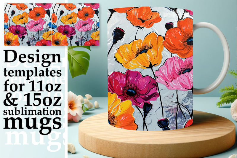 Elegant Floral Mug Wrap 11oz 15oz Sublimation afrosvg 