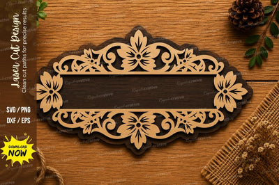 Elegant Floral Name Plate SVG | Decorative Laser Cut Sign | Glowforge CNC DXF PNG EPS SVG Regulrcrative 