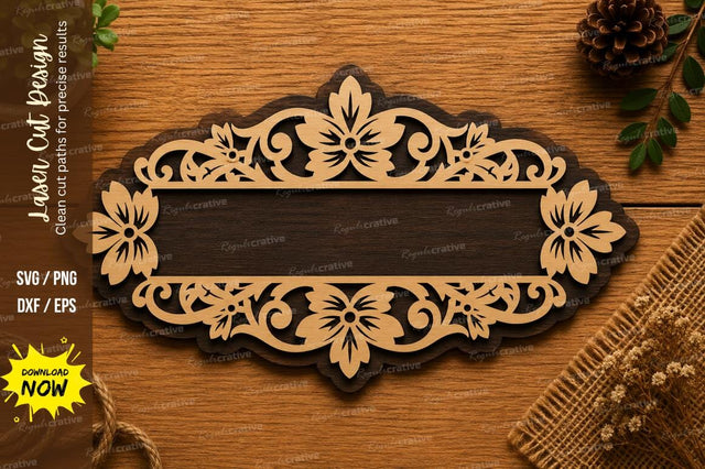 Elegant Floral Name Plate SVG | Decorative Laser Cut Sign | Glowforge CNC DXF PNG EPS SVG Regulrcrative 