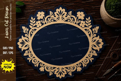 Elegant Floral Oval Frame Laser Cut SVG File SVG Regulrcrative 