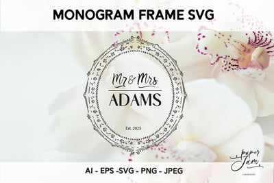 Elegant Floral Oval Monogram Frame SVG SVG Paperjamlab 