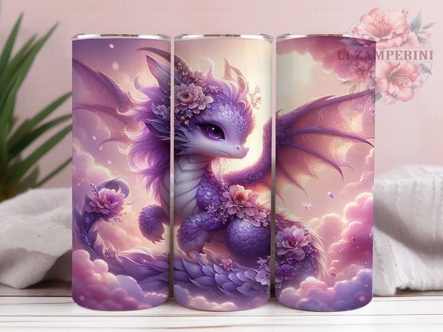 Elegant Floral Purple Dragon Tumbler, Purple Dragon Wrap, 20oz Tumbler Sublimation, Elegant Dragon Design, Fantasy Flower Dragon Art, Mythical Floral Creature, Enchanted Purple Dragon Sublimation Li Zamperini 