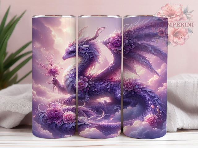 Elegant Floral Purple Dragon Tumbler, Purple Dragon Wrap, 20oz Tumbler Sublimation, Elegant Dragon Design, Fantasy Flower Dragon Art, Mythical Floral Creature, Enchanted Purple Dragon Sublimation Li Zamperini 