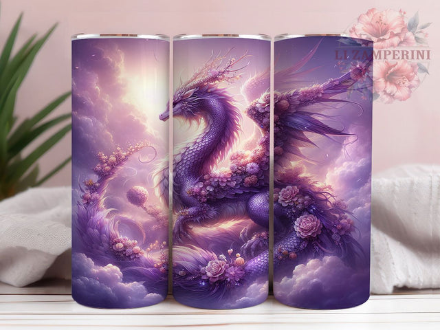Elegant Floral Purple Dragon Tumbler, Purple Dragon Wrap, 20oz Tumbler Sublimation, Elegant Dragon Design, Fantasy Flower Dragon Art, Mythical Floral Creature, Enchanted Purple Dragon Sublimation Li Zamperini 
