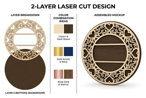 Elegant Floral Round Frame with Name Space – Laser Cut Wooden SVG Design SVG Regulrcrative 