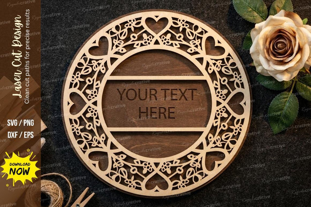 Elegant Floral Round Frame with Name Space – Laser Cut Wooden SVG Design SVG Regulrcrative 